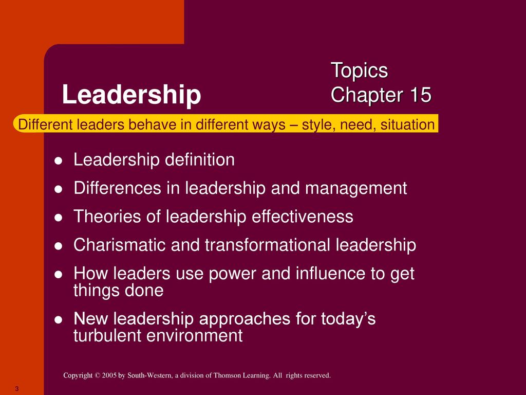 Leadership Topics Chapter 15 Leadership definition