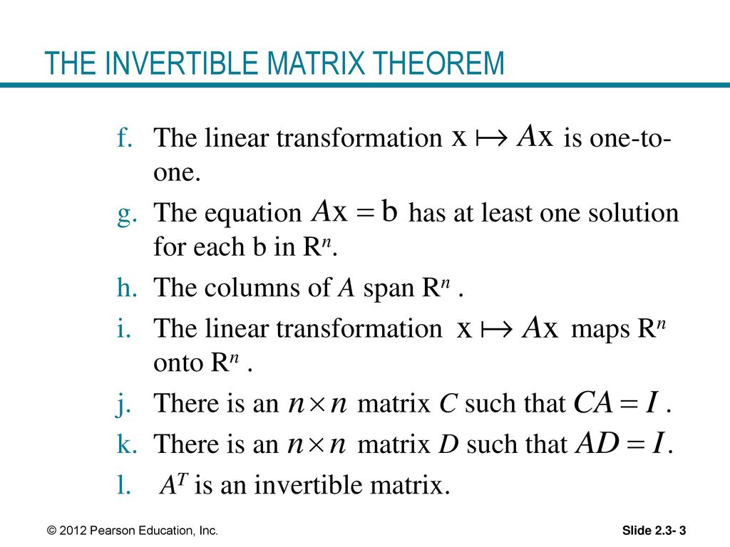 CHARACTERIZATIONS OF INVERTIBLE MATRICES - ppt download