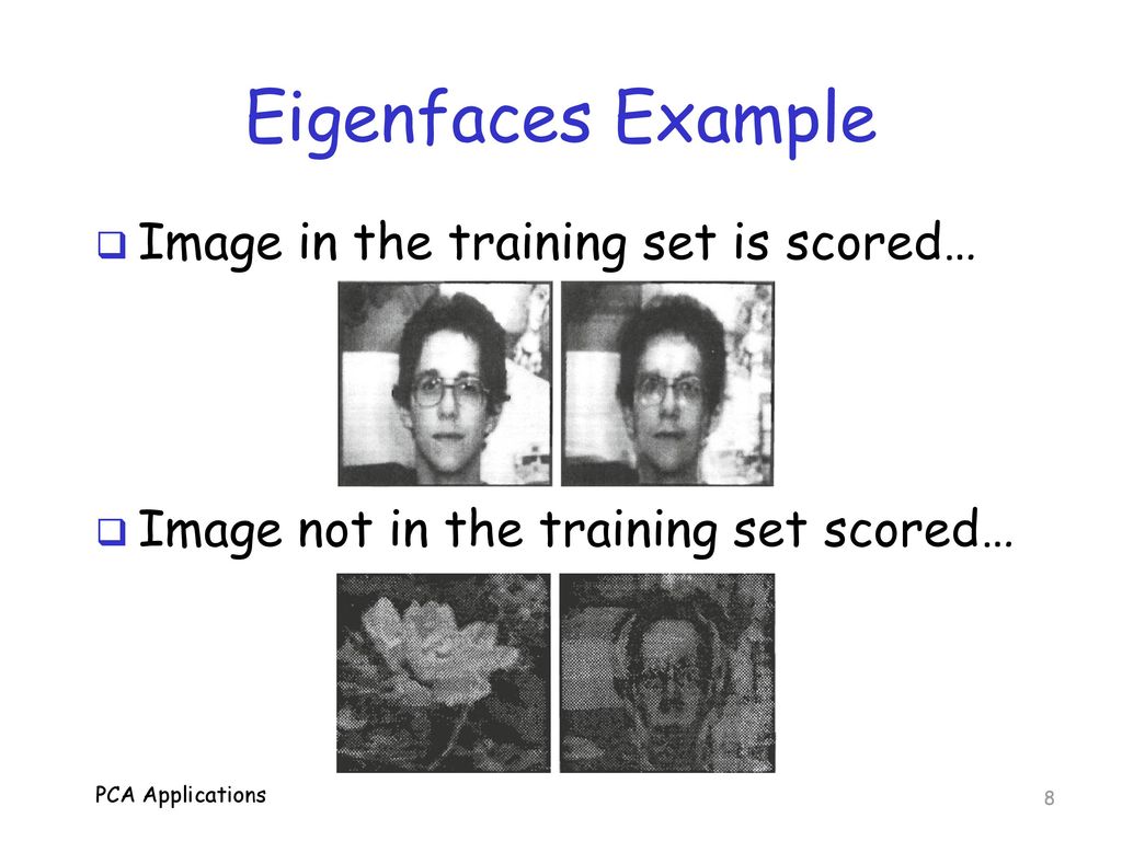 Eigenfaces Example Image in the training set is scored…