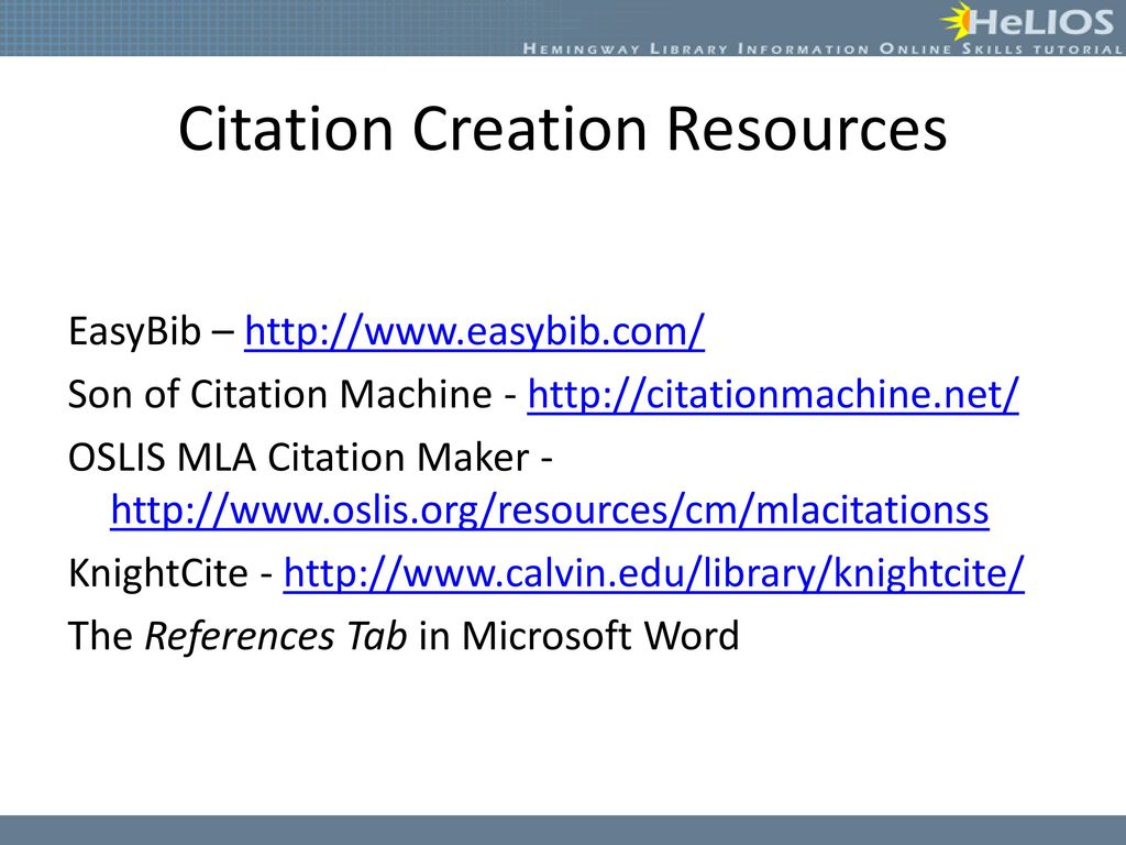 Creating citations objective students will understand how to create a