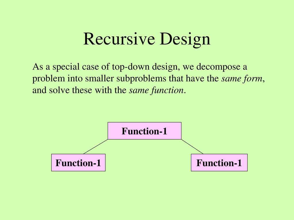 Recursive Design As a special case of top-down design, we decompose a