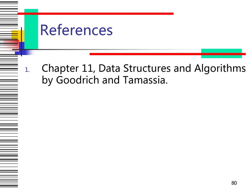 References Chapter 11, Data Structures and Algorithms by Goodrich and Tamassia.