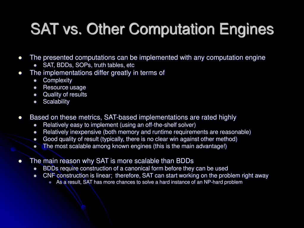 SAT vs. Other Computation Engines