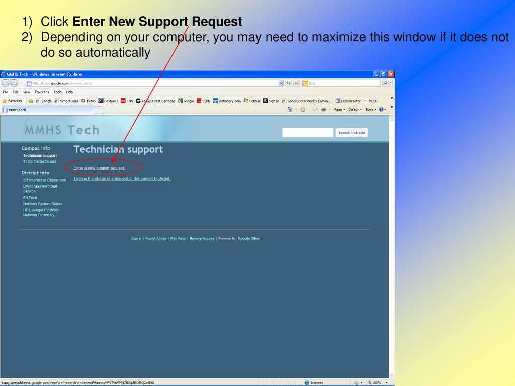 Click Enter New Support Request