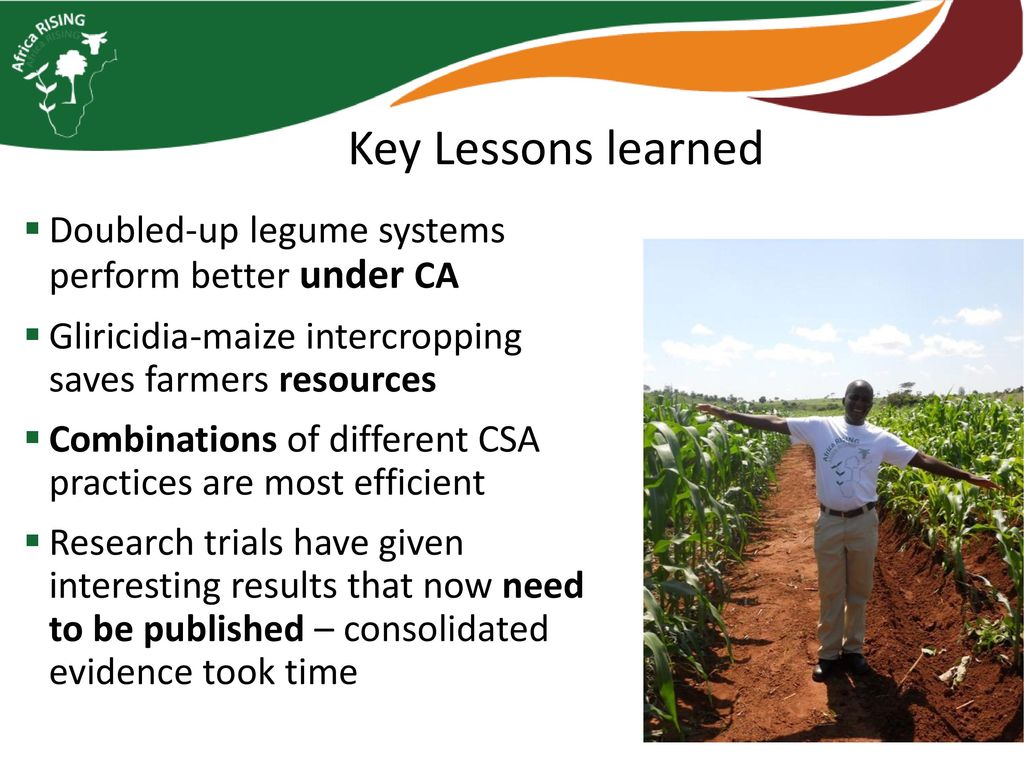 Key Lessons learned Doubled-up legume systems perform better under CA