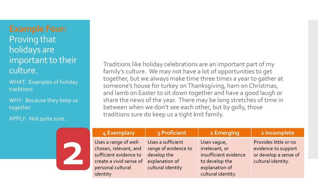 Example Four: Proving that holidays are important to their culture.