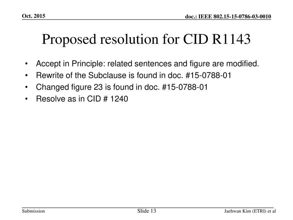 Proposed resolution for CID R1143