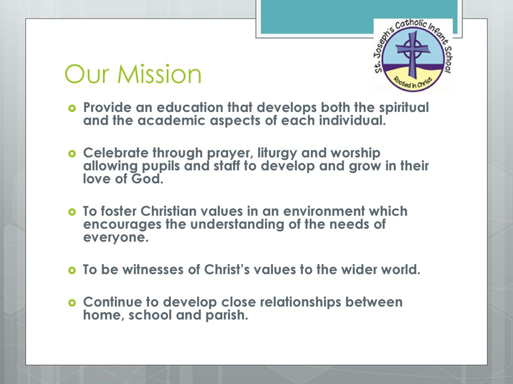 Our Mission Provide an education that develops both the spiritual and the academic aspects of each individual.
