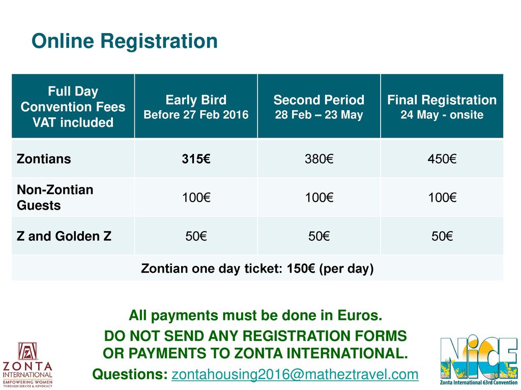 Online Registration Full Day Convention Fees VAT included. Early Bird Before 27 Feb Second Period 28 Feb – 23 May.