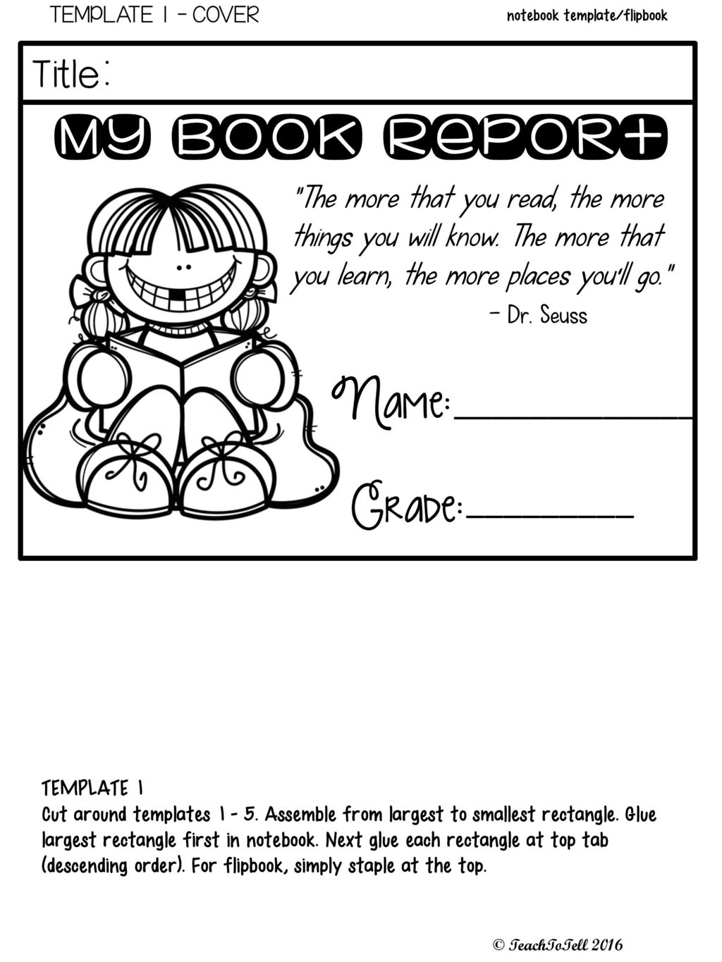 Editable Templates 24 COVER OPTIONS My Book Report Name: Grade Throughout 1st Grade Book Report Template