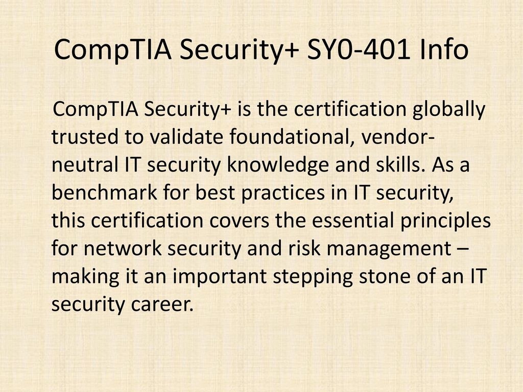 CompTIA Security+ SY0-401 Info