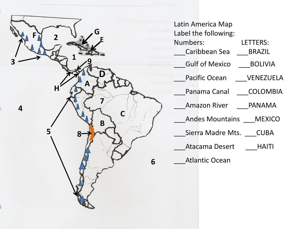 South america map to label