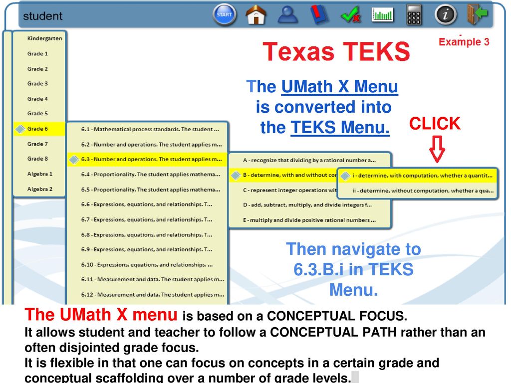 Then navigate to 6.3.B.i in TEKS Menu.