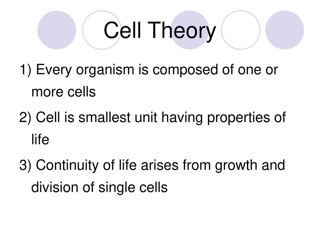 Cell Theory 1) Every organism is composed of one or more cells