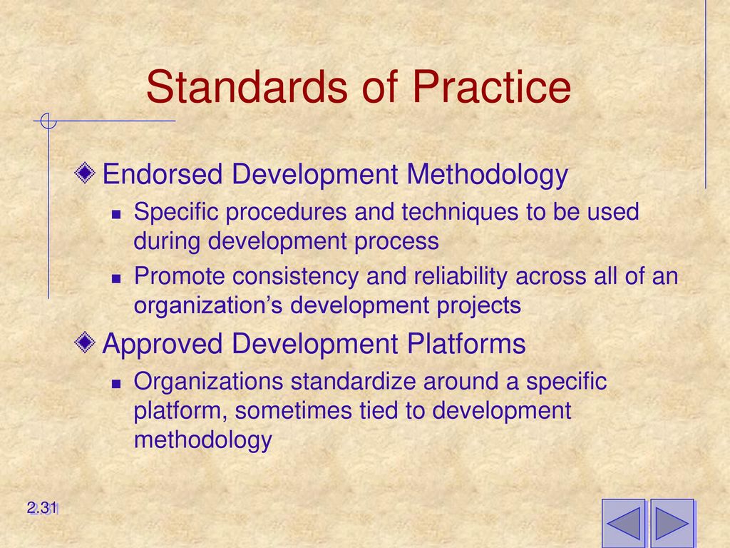 Standards of Practice Endorsed Development Methodology