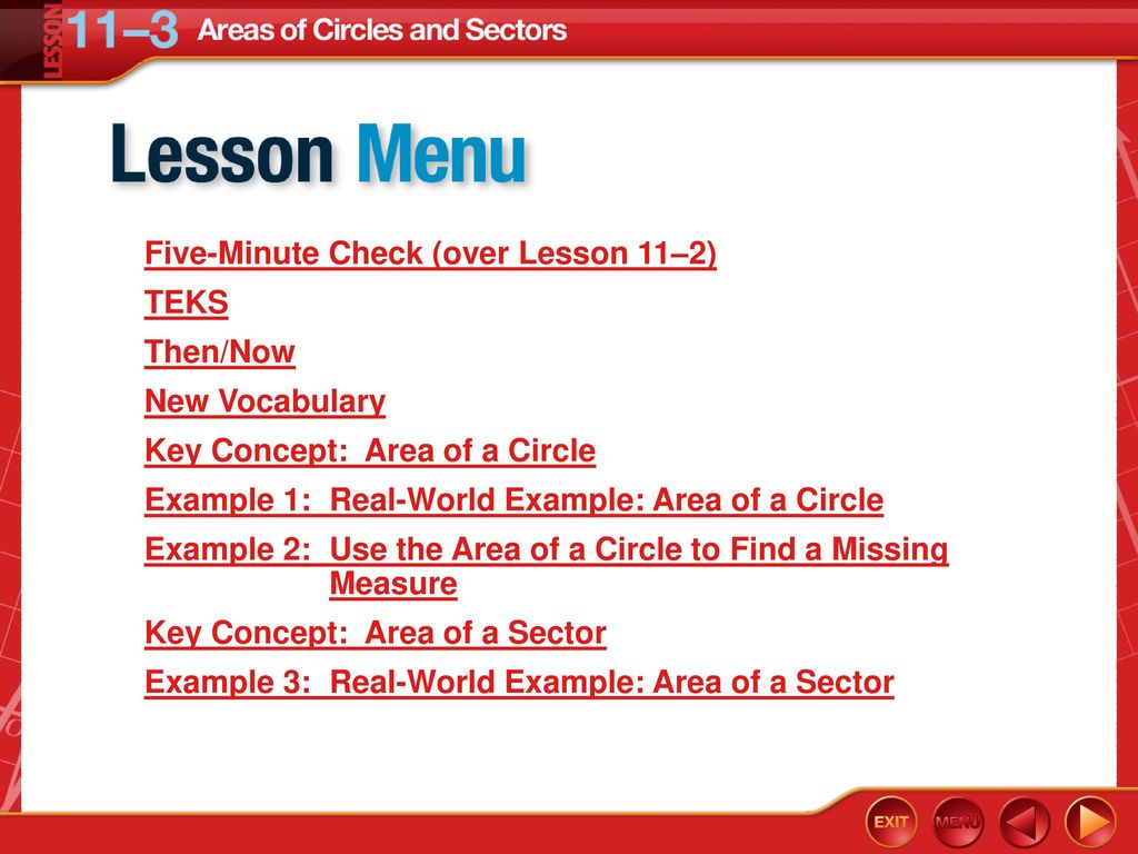 Five-Minute Check (over Lesson 11–2) TEKS Then/Now New Vocabulary