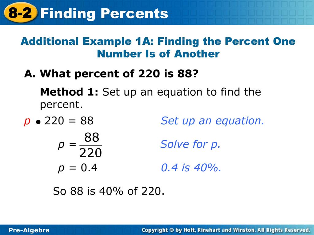 8 2 Finding Percents Warm Up Problem Of The Day Lesson Presentation 8-2-finding-percents-warm-up-problem-of-the-day-lesson-presentation