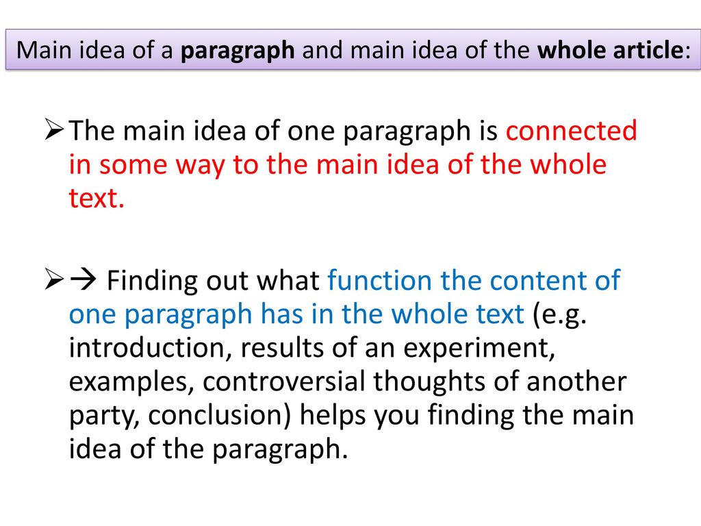 what is the main idea of a paragraph called