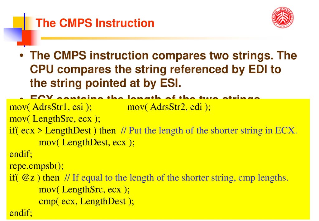 ECX contains the length of the two strings