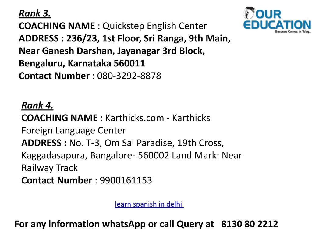 COACHING NAME : Quickstep English Center