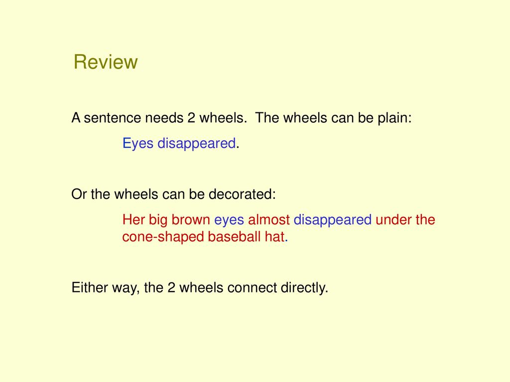 Review A sentence needs 2 wheels. The wheels can be plain: