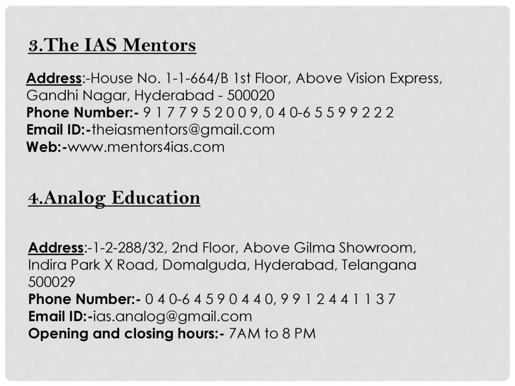 3.The IAS Mentors 4.Analog Education