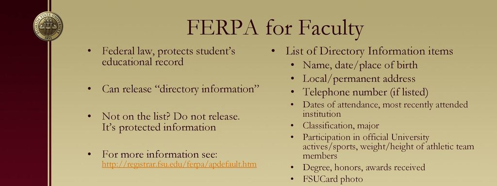 FERPA for Faculty List of Directory Information items