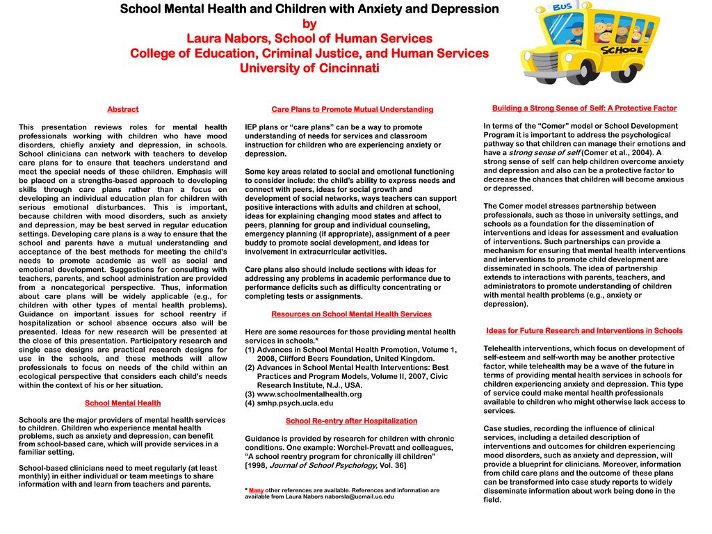 School Mental Health And Children With Anxiety And Depression By