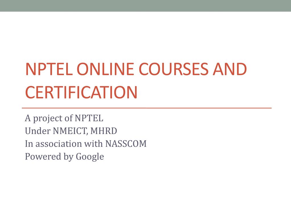 NPTEL Online COURSES AND certification