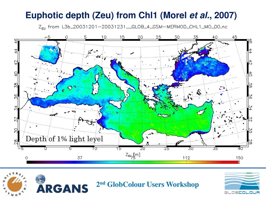 Euphotic depth (Zeu) from Chl1 (Morel et al., 2007)