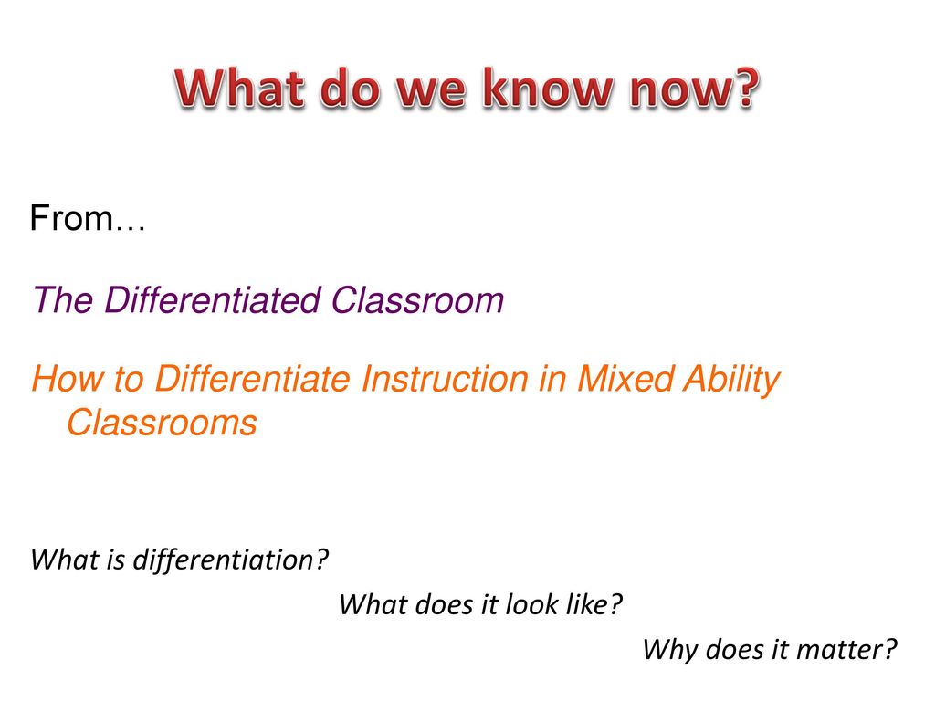 What do we know now From… The Differentiated Classroom