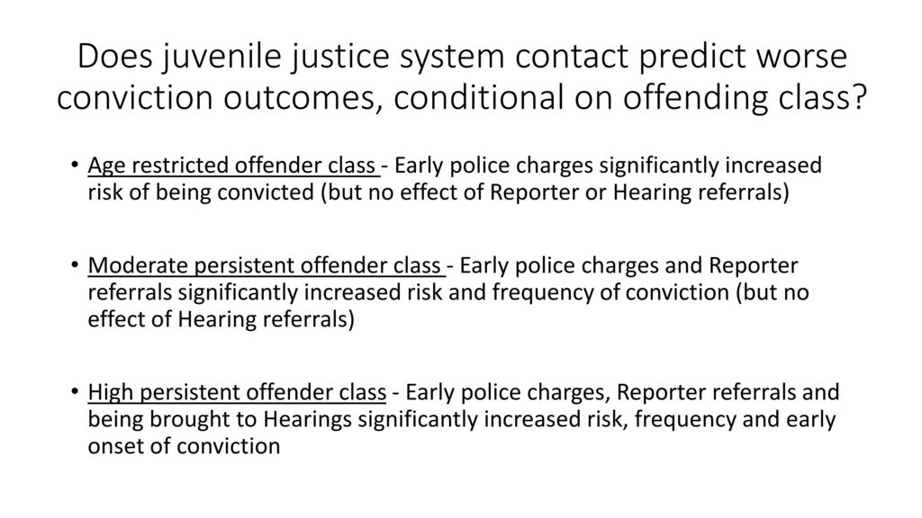 Does juvenile justice system contact predict worse conviction outcomes, conditional on offending class