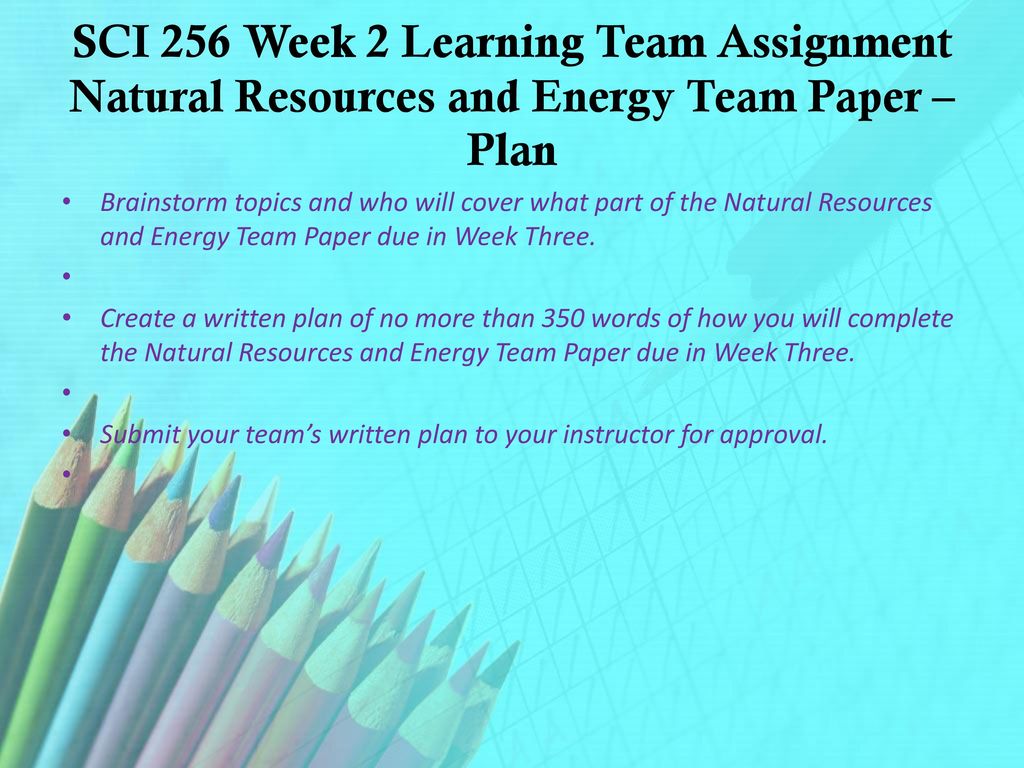 SCI 256 Week 2 Learning Team Assignment Natural Resources and Energy Team Paper – Plan