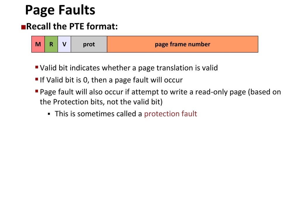 Page Faults Recall the PTE format: