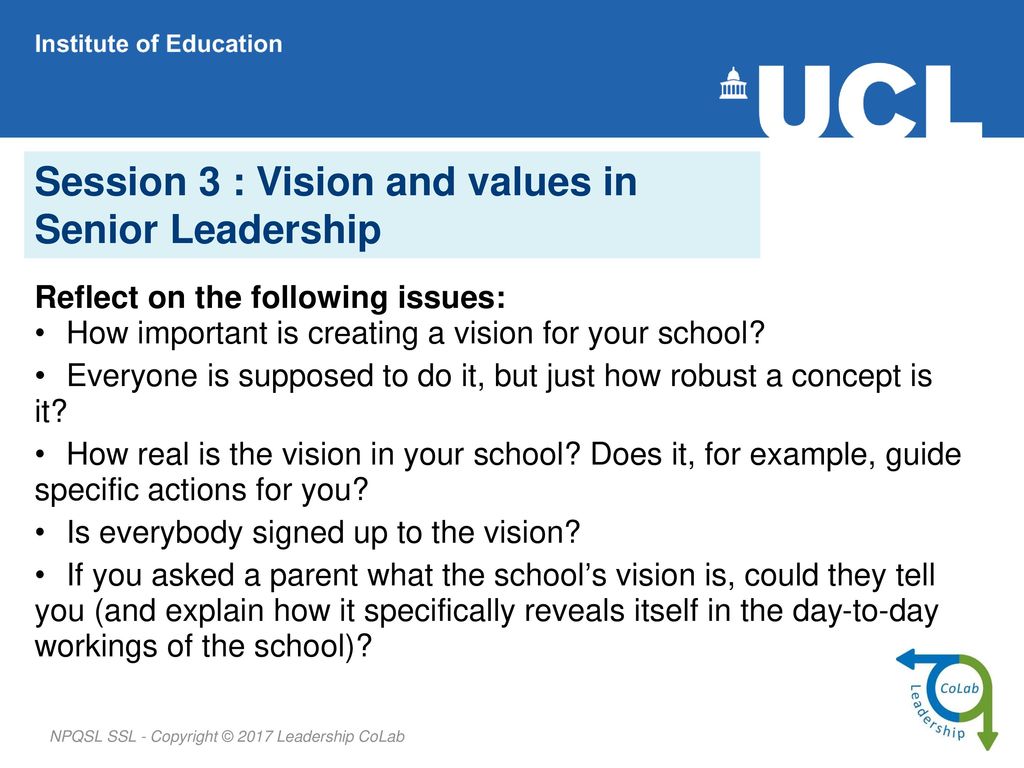 Session 3 : Vision and values in Senior Leadership