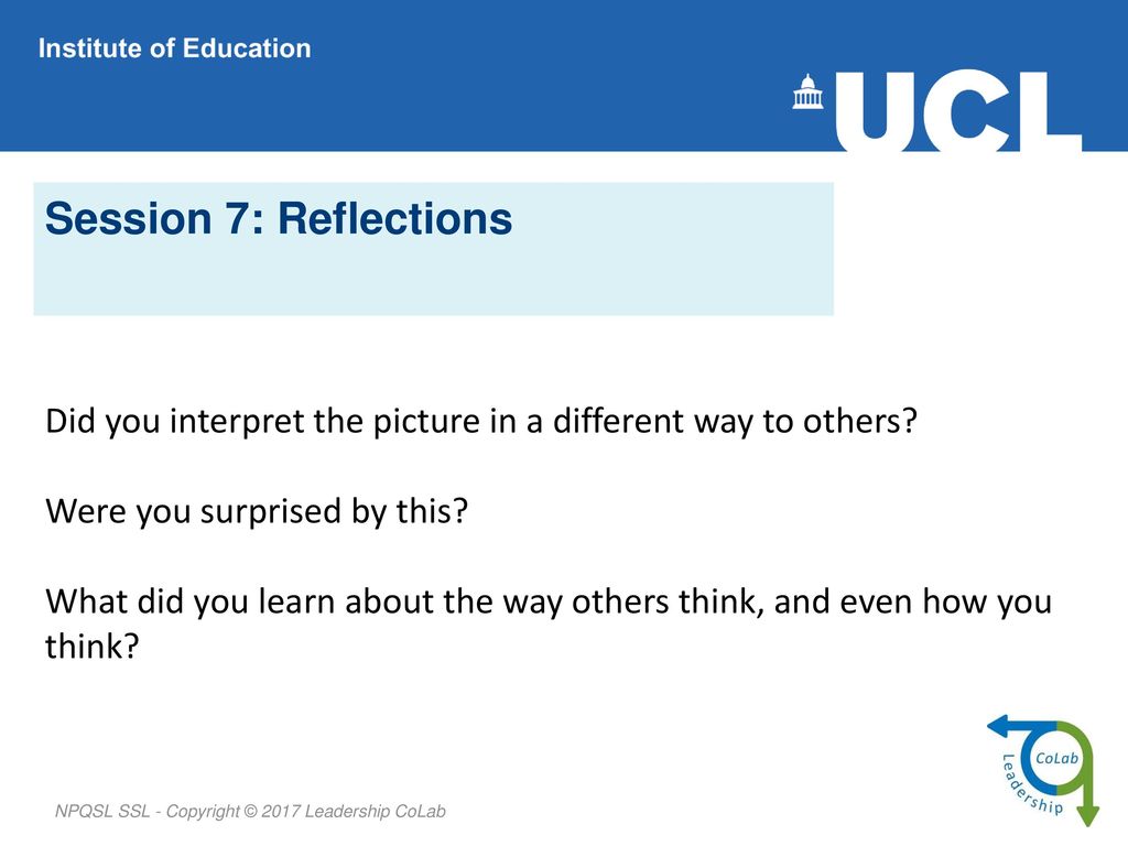 Session 7: Reflections Did you interpret the picture in a different way to others Were you surprised by this