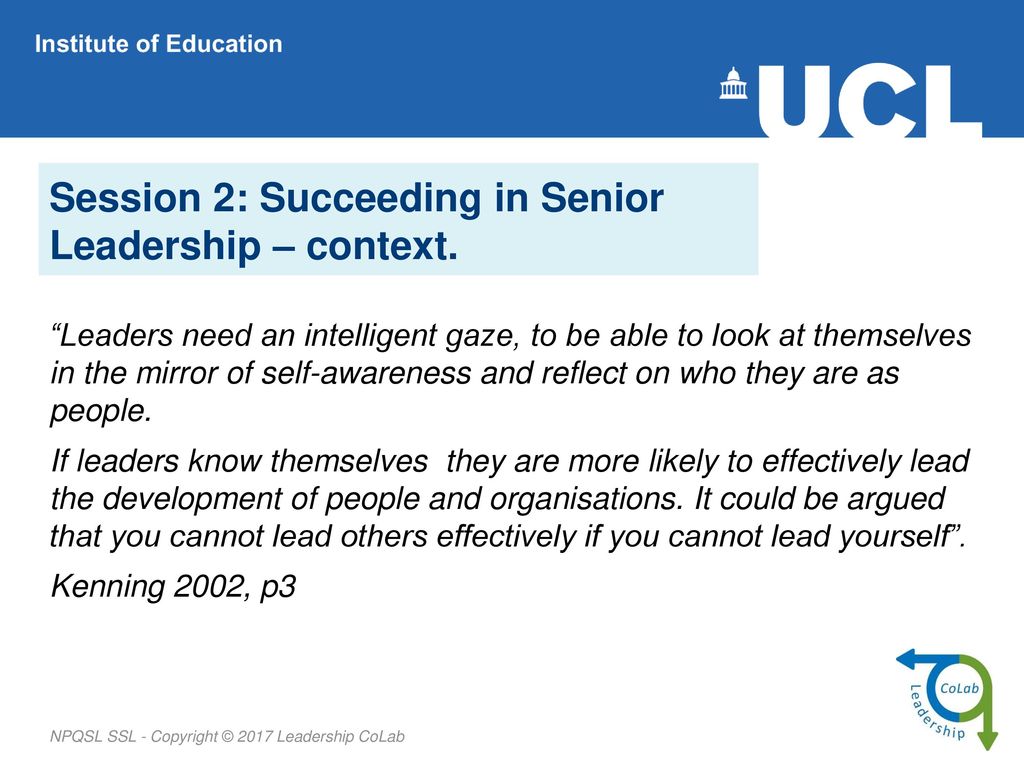 Session 2: Succeeding in Senior Leadership – context.