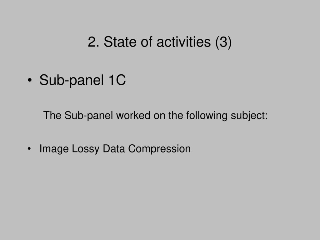 Sub-panel 1C The Sub-panel worked on the following subject:
