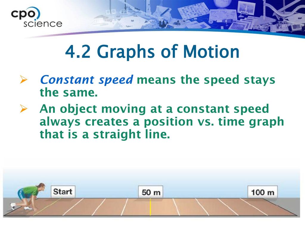 4.2 Graphs of Motion Constant speed means the speed stays the same.