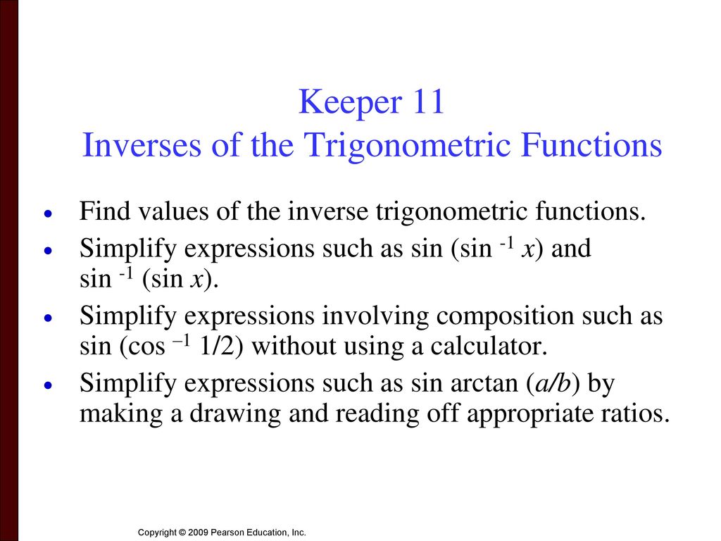 Keeper 11 Inverses of the Trigonometric Functions - ppt download