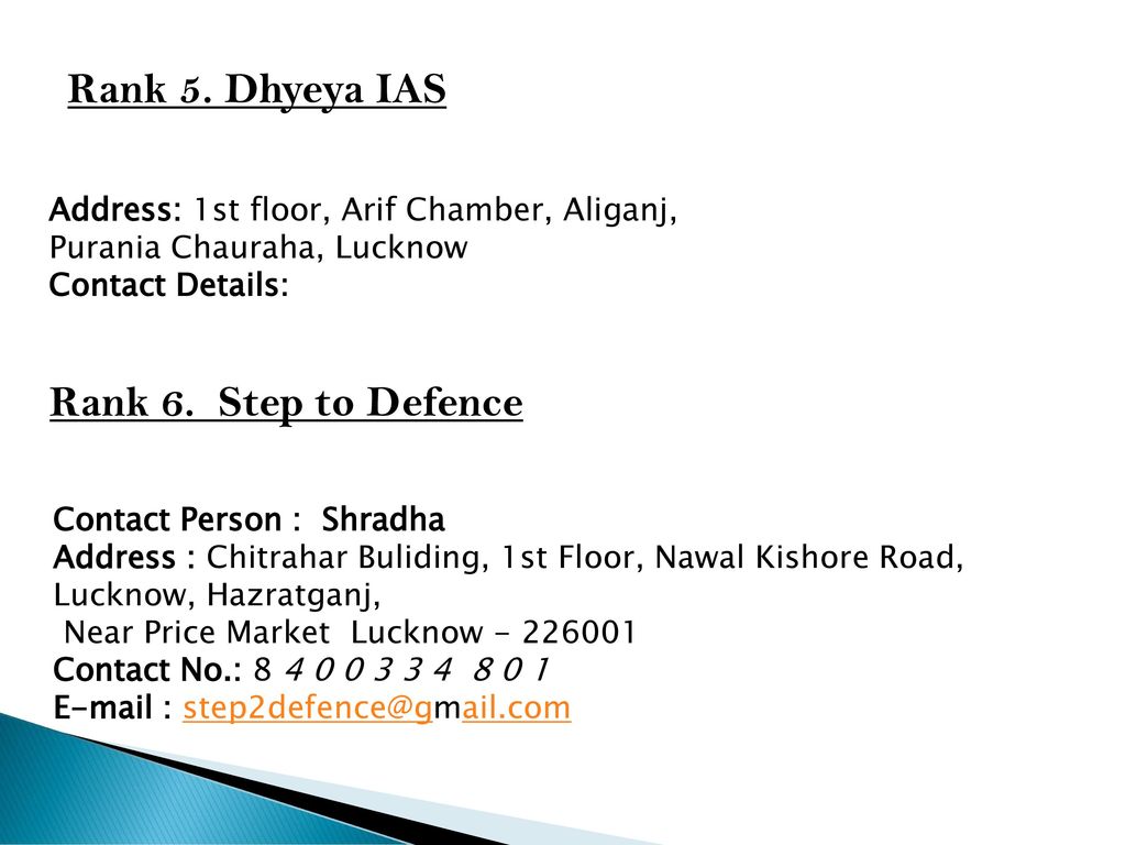 Rank 5. Dhyeya IAS Rank 6. Step to Defence