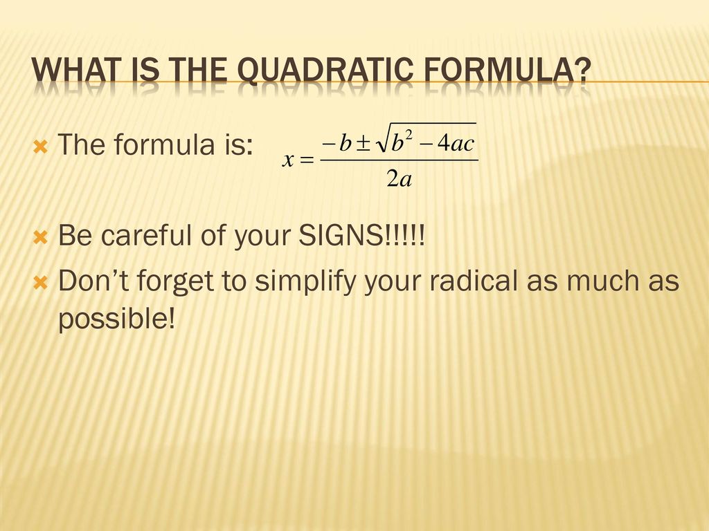 3 4 solve using quadratic formula ppt download