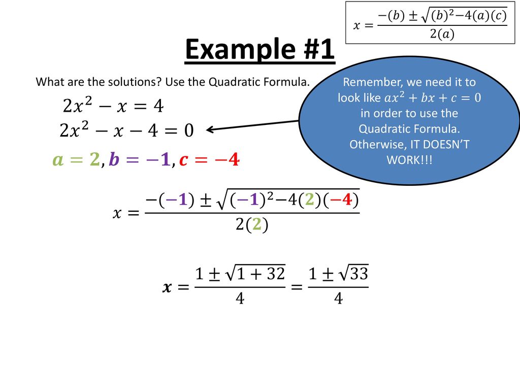 3 3 The Quadratic Formula Ppt Download