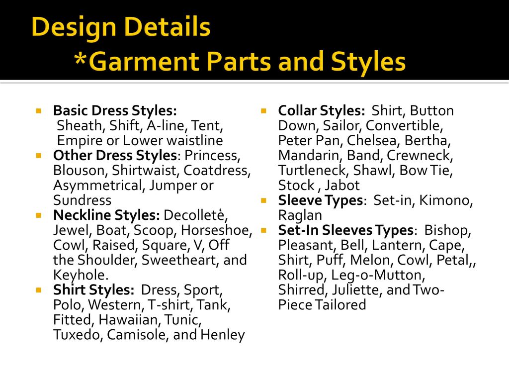 Design Details *Garment Parts and Styles