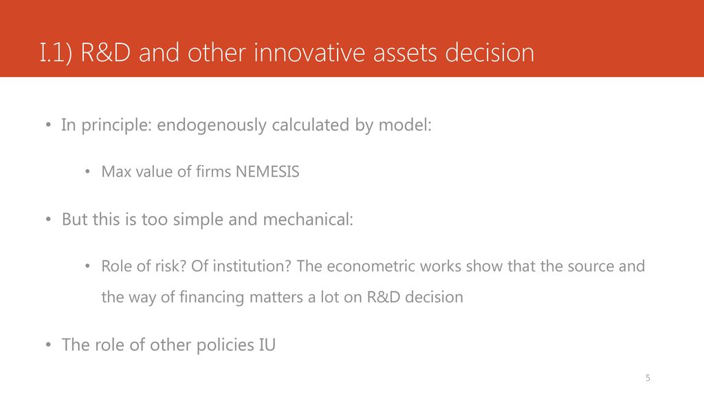 I.1) R&D and other innovative assets decision