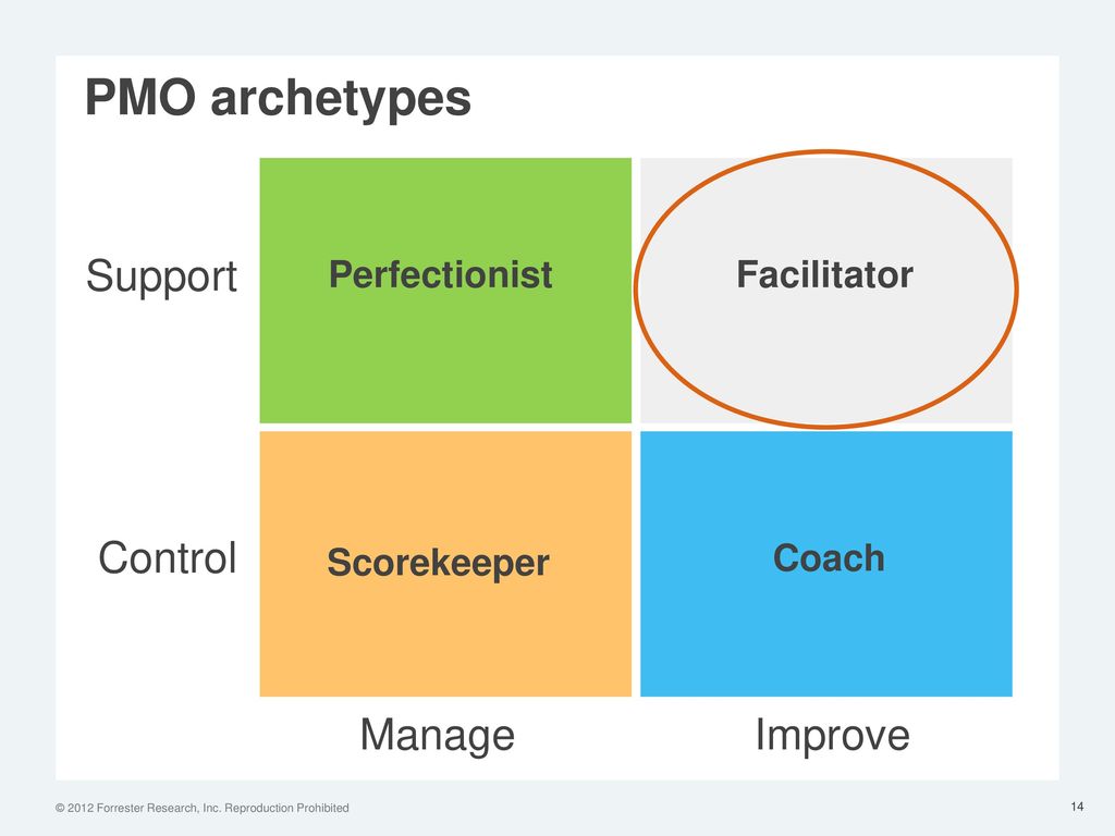 PMO archetypes Support Control Manage Improve Perfectionist