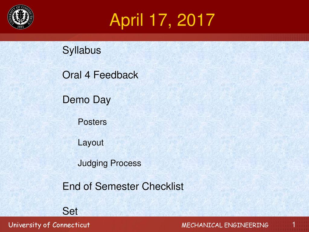 April 17, 2017 Syllabus Oral 4 Feedback Demo Day