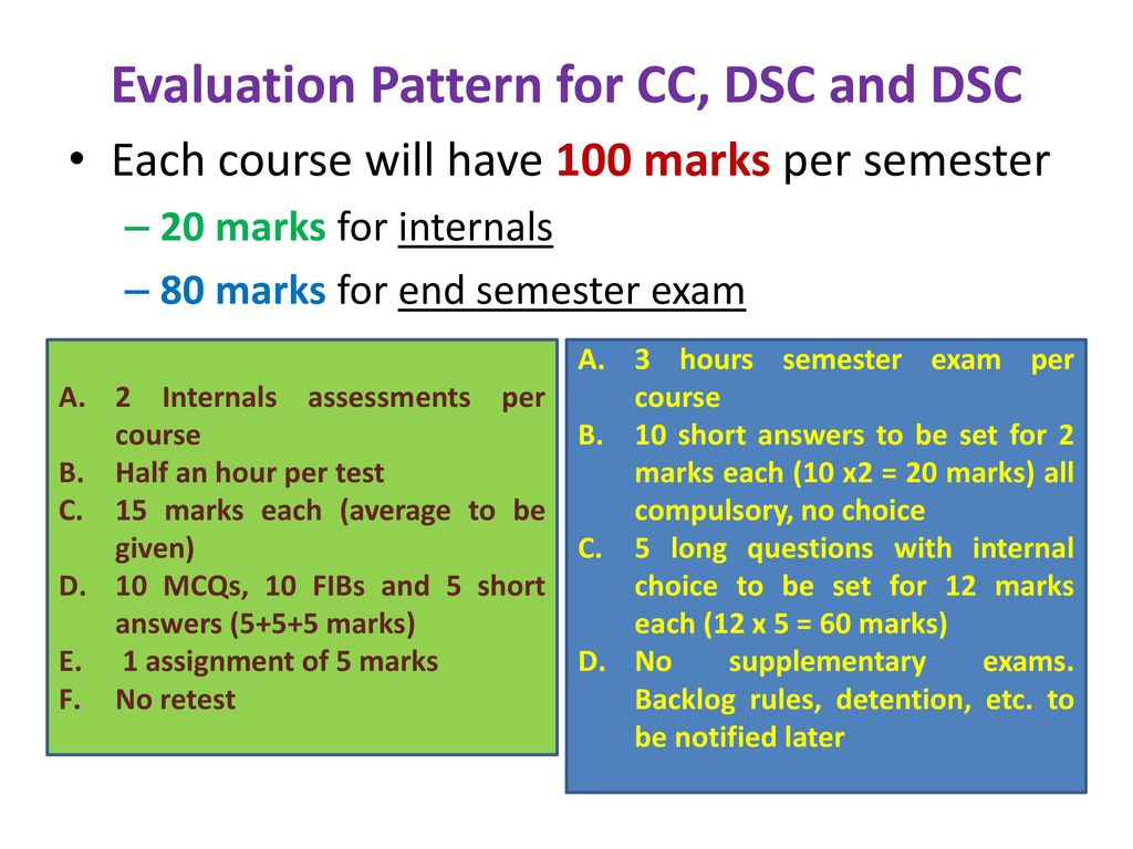 Evaluation Pattern for CC, DSC and DSC