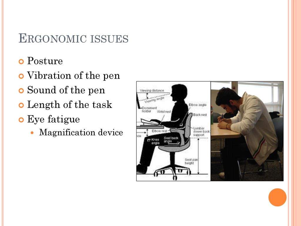 Ergonomic issues Posture Vibration of the pen Sound of the pen