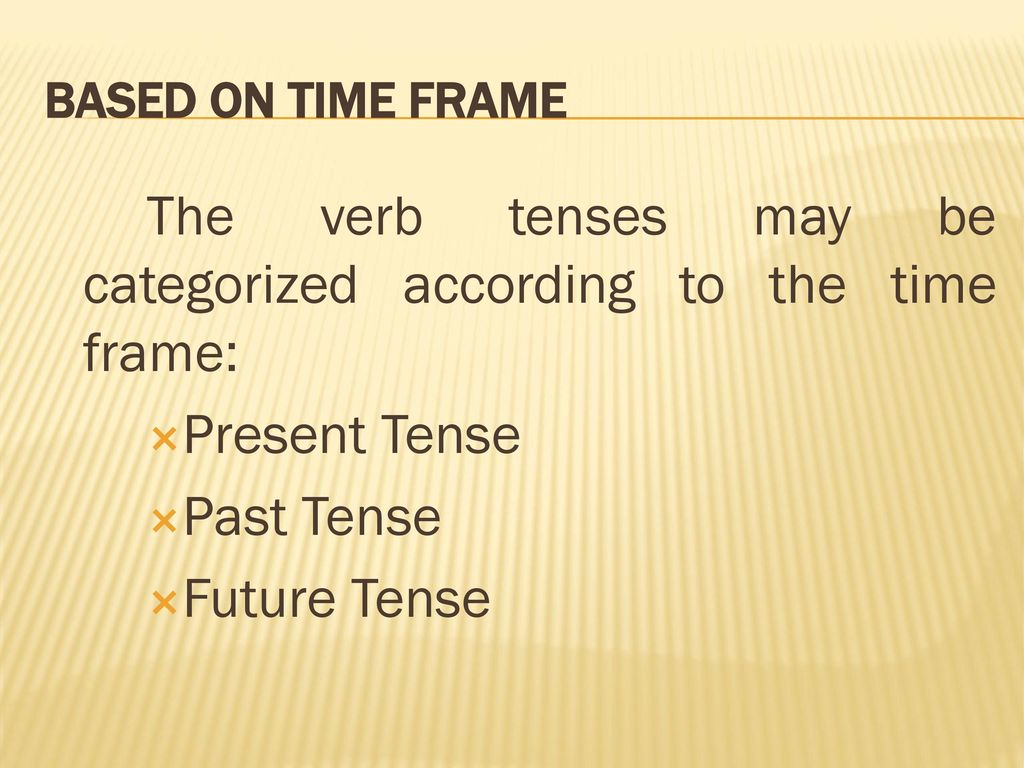 Present Tense Past Tense Future Tense Based on Time frame
